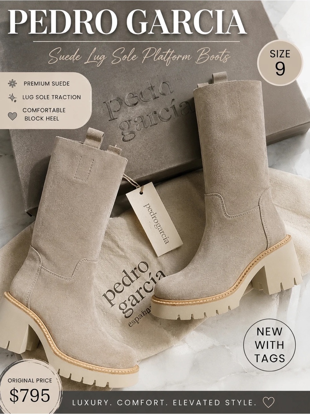 Pedro Garcia Taupe Suede Lug Sole Platform Boots